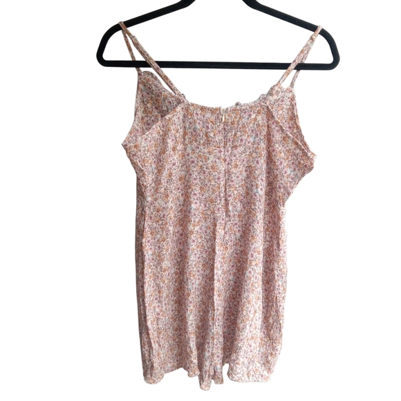 4/$15 Babydoll Floral Spaghetti Strap Romper Active USA Size Large Pink Orange - Picture 2 of 9